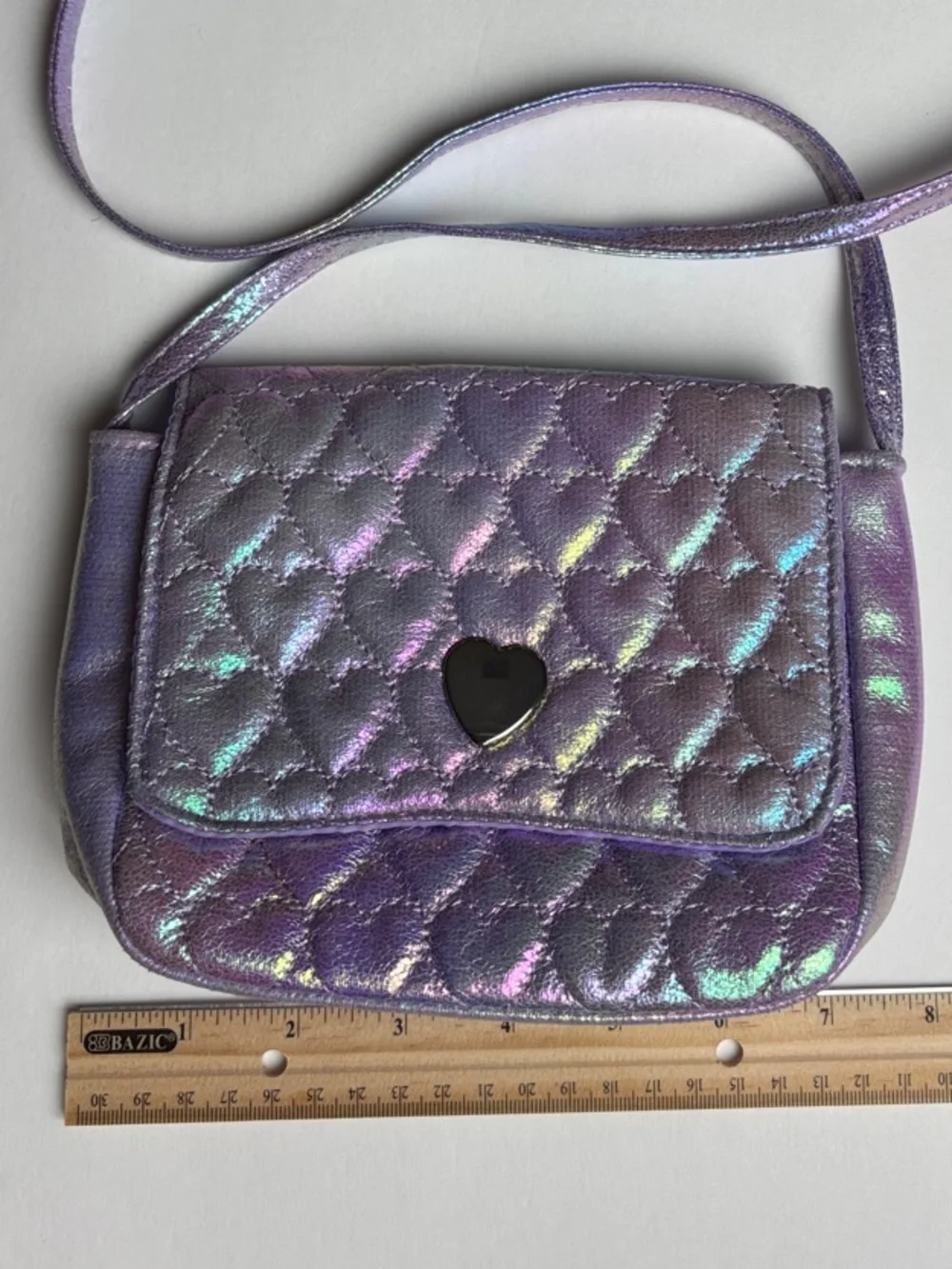 Capelli of New York Iridescent Purple Quilted Heart Crossbody